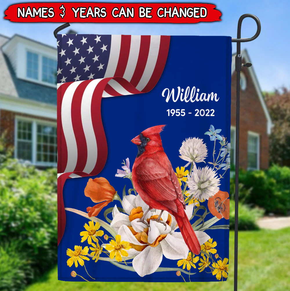 Memorial Red Cardinal American Flag 4th Of July Personalized Flag - Image 3