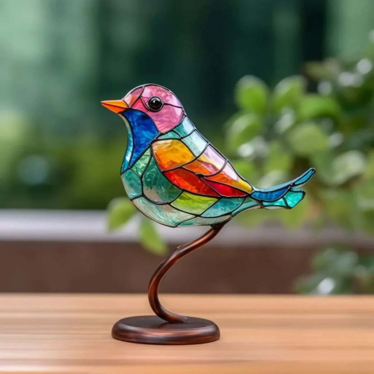 Memorial Stained Glass Birds on Branch Desktop Ornaments,Personalized Acrylic Memorial Cardinal Ornament - Image 2