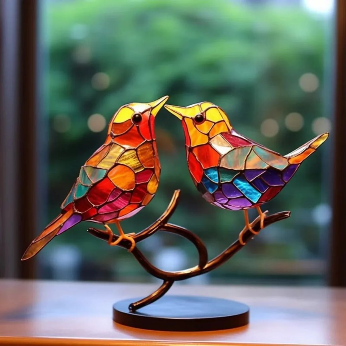 Memorial Stained Glass Birds on Branch Desktop Ornaments,Personalized Acrylic Memorial Cardinal Ornament - Image 3