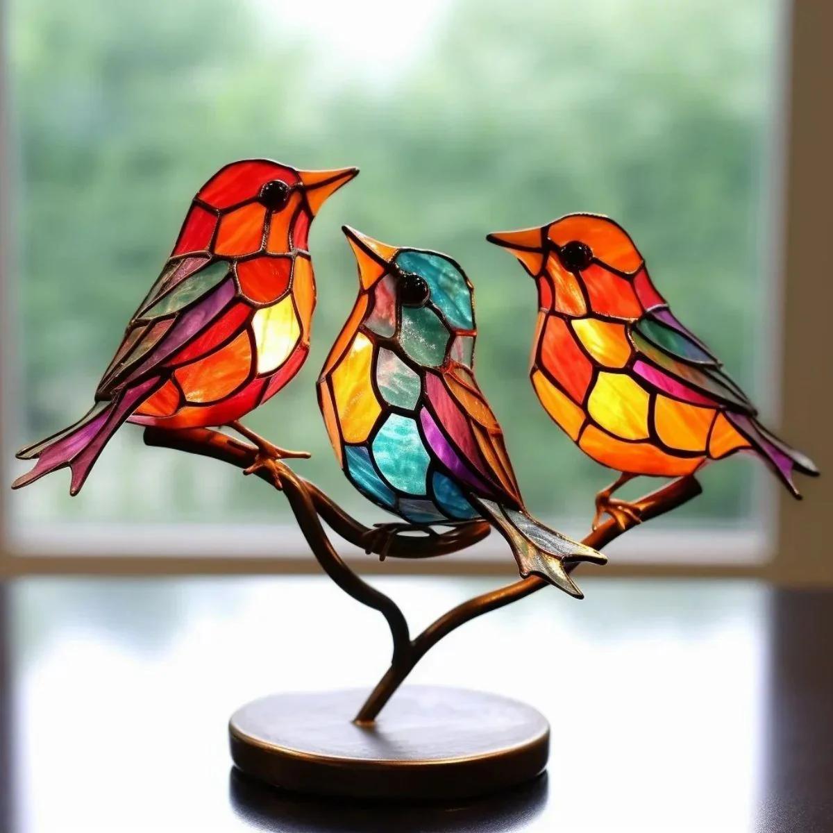 Memorial Stained Glass Birds on Branch Desktop Ornaments,Personalized Acrylic Memorial Cardinal Ornament - Image 5