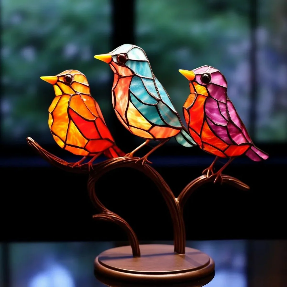 Memorial Stained Glass Birds on Branch Desktop Ornaments,Personalized Acrylic Memorial Cardinal Ornament - Image 6