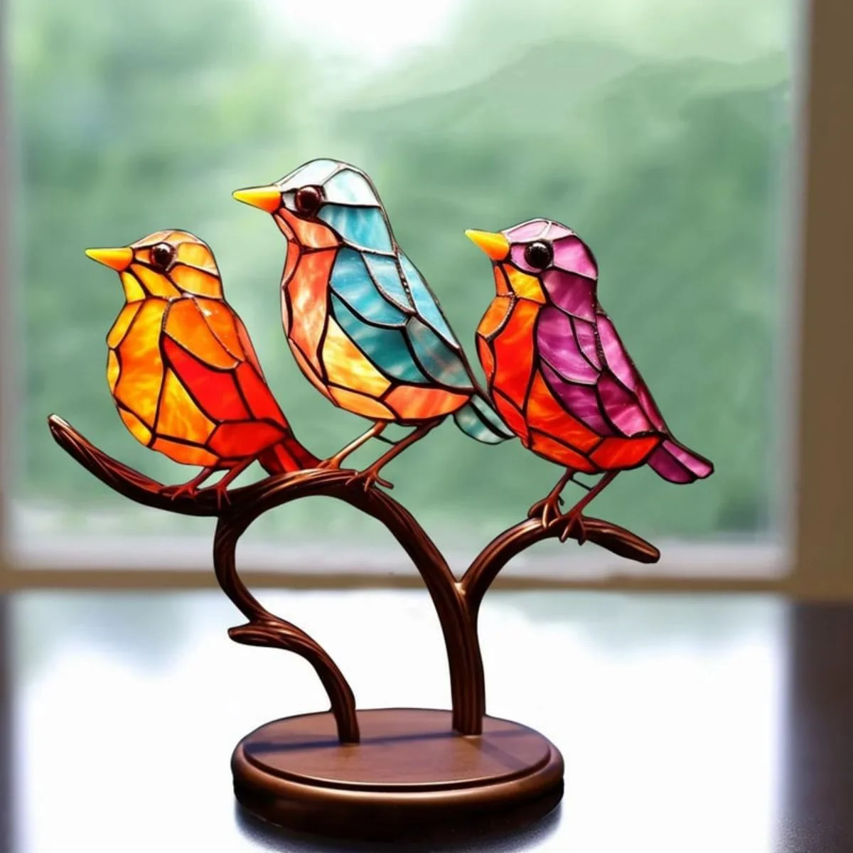 Memorial Stained Glass Birds on Branch Desktop Ornaments,Personalized Acrylic Memorial Cardinal Ornament - Image 7