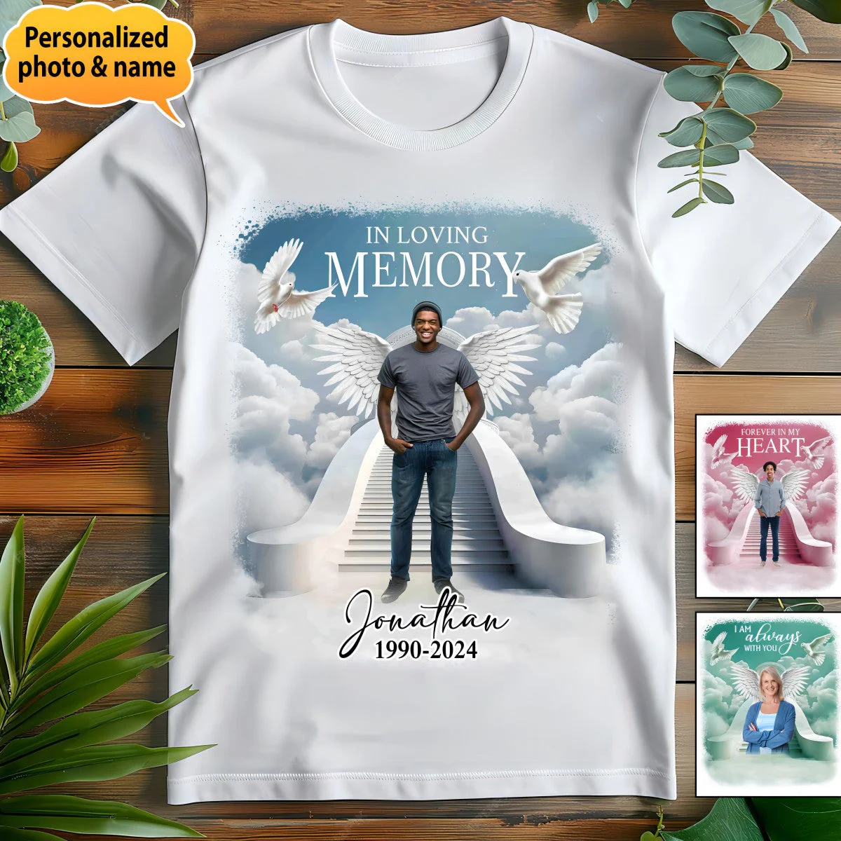 Memorial Upload Photo Angel Wings, In Loving Memory Personalized Shirt - Image 2