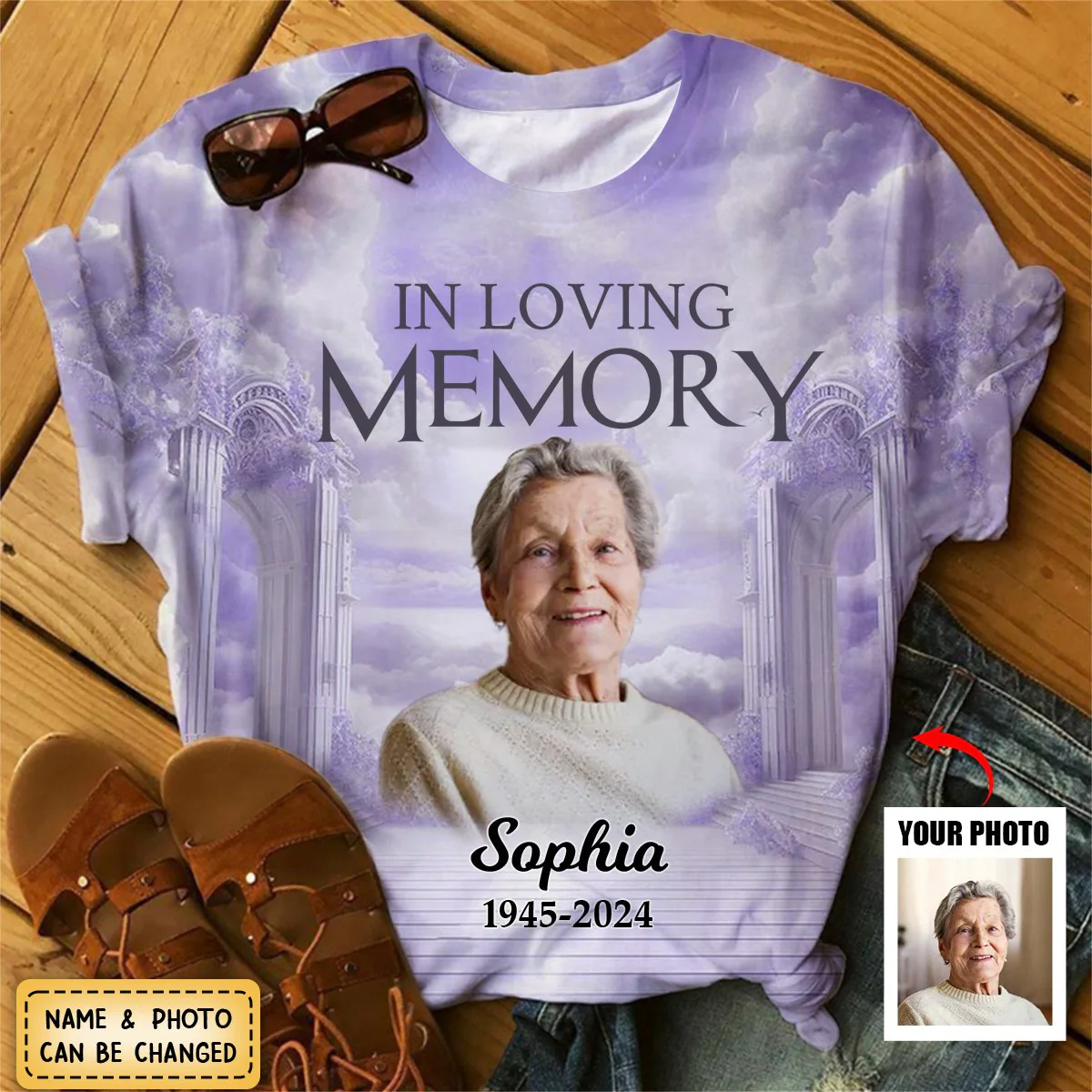 Memorial Upload Photo Heaven Gate Sky, In Loving Memory Personalized 3D T-shirt - Image 4