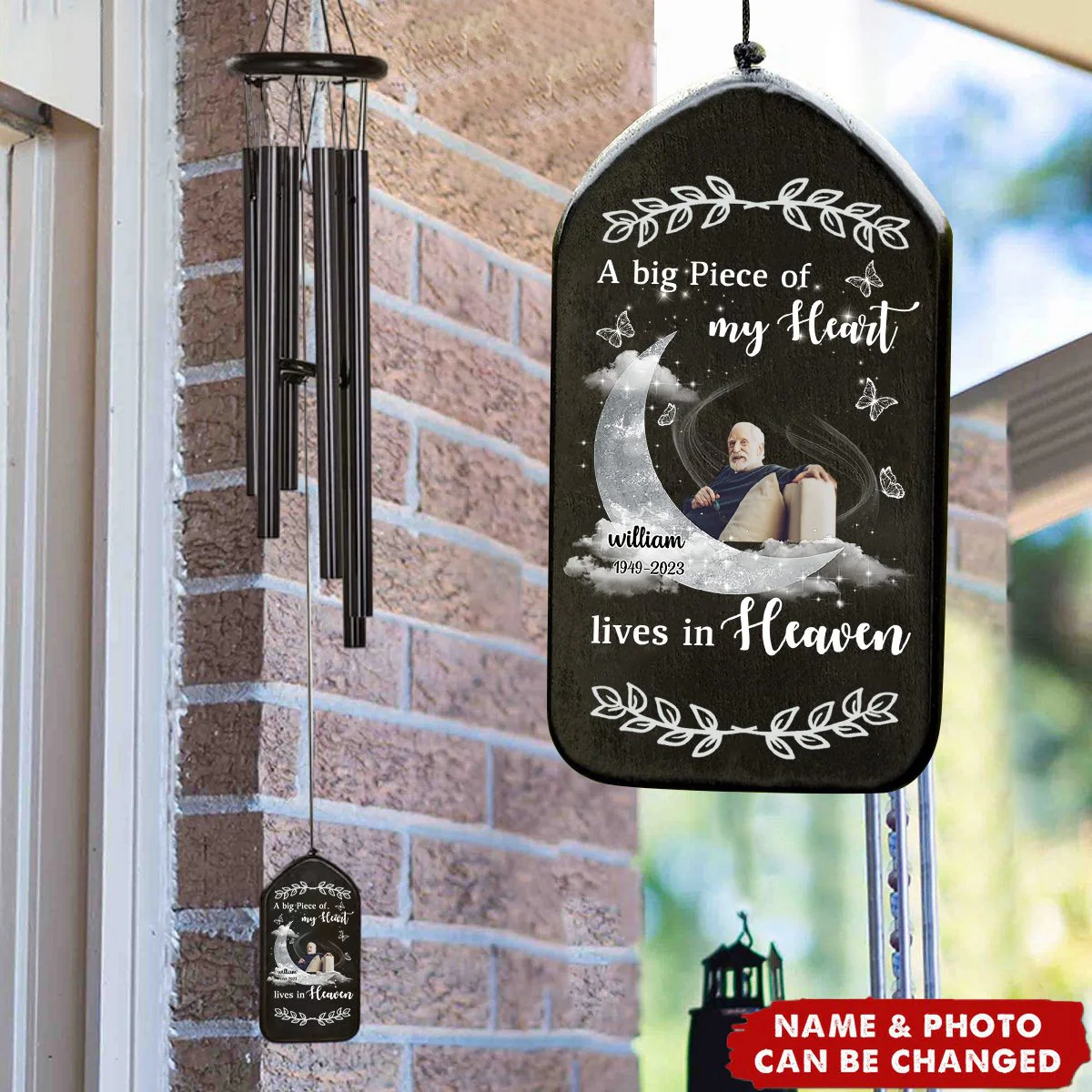 Memorial Upload Photo On Moon Personalized Wind Chimes - Image 2