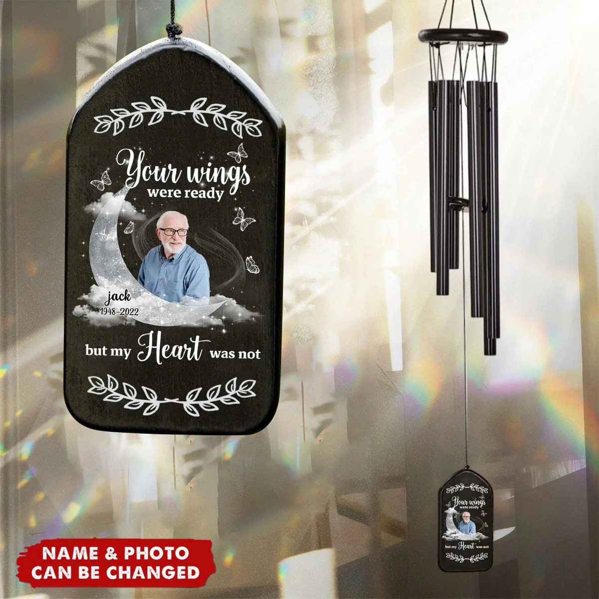 Memorial Upload Photo On Moon Personalized Wind Chimes - Image 3