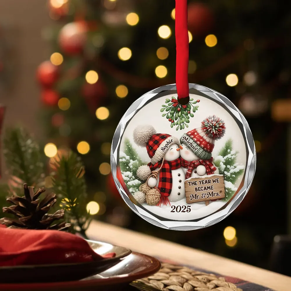 Merry And Bright Together - Personalized Custom Glass Couple Ornament - Image 2