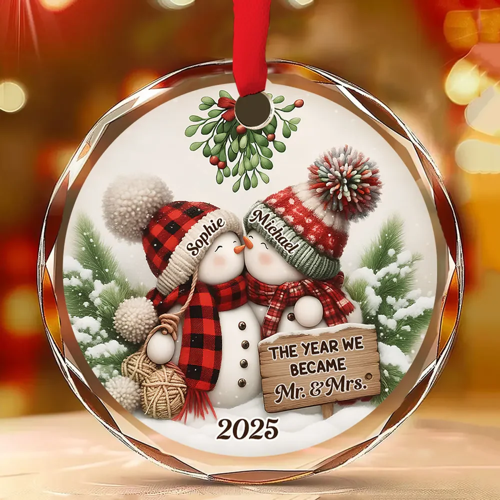 Merry And Bright Together - Personalized Custom Glass Couple Ornament - Image 3