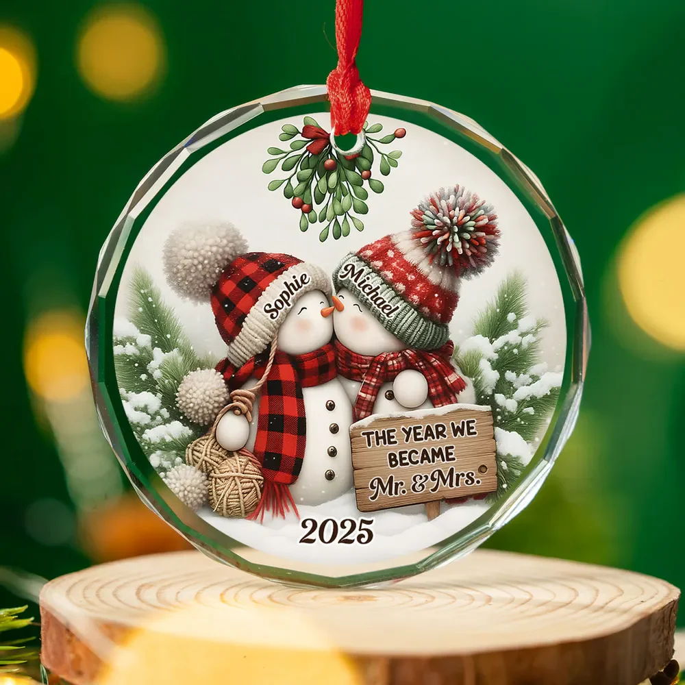 Merry And Bright Together - Personalized Custom Glass Couple Ornament - Image 5