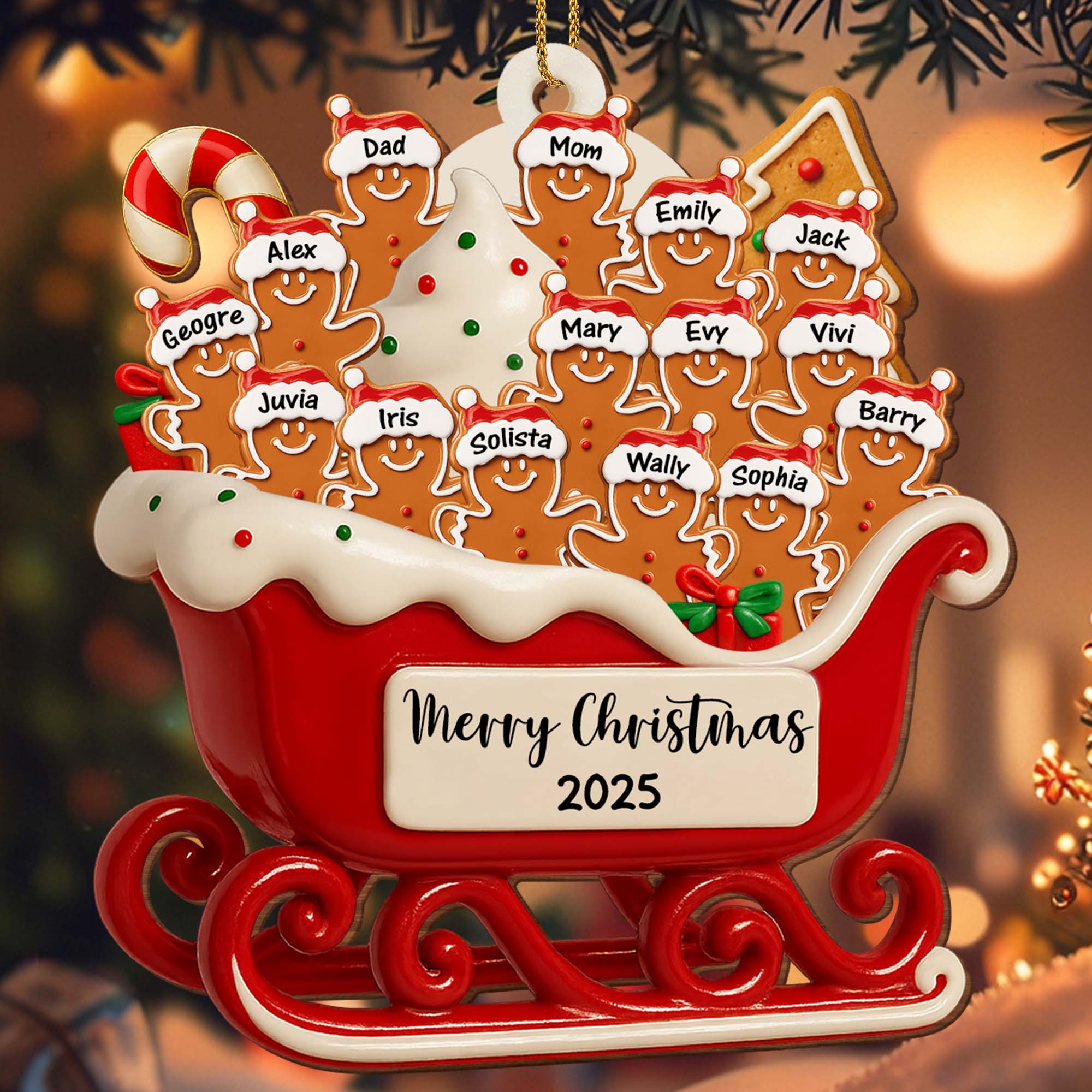 Merry Christmas Family Cookie Sleigh Ornament, Custom Wood Ornament, Gift For Families - Image 2