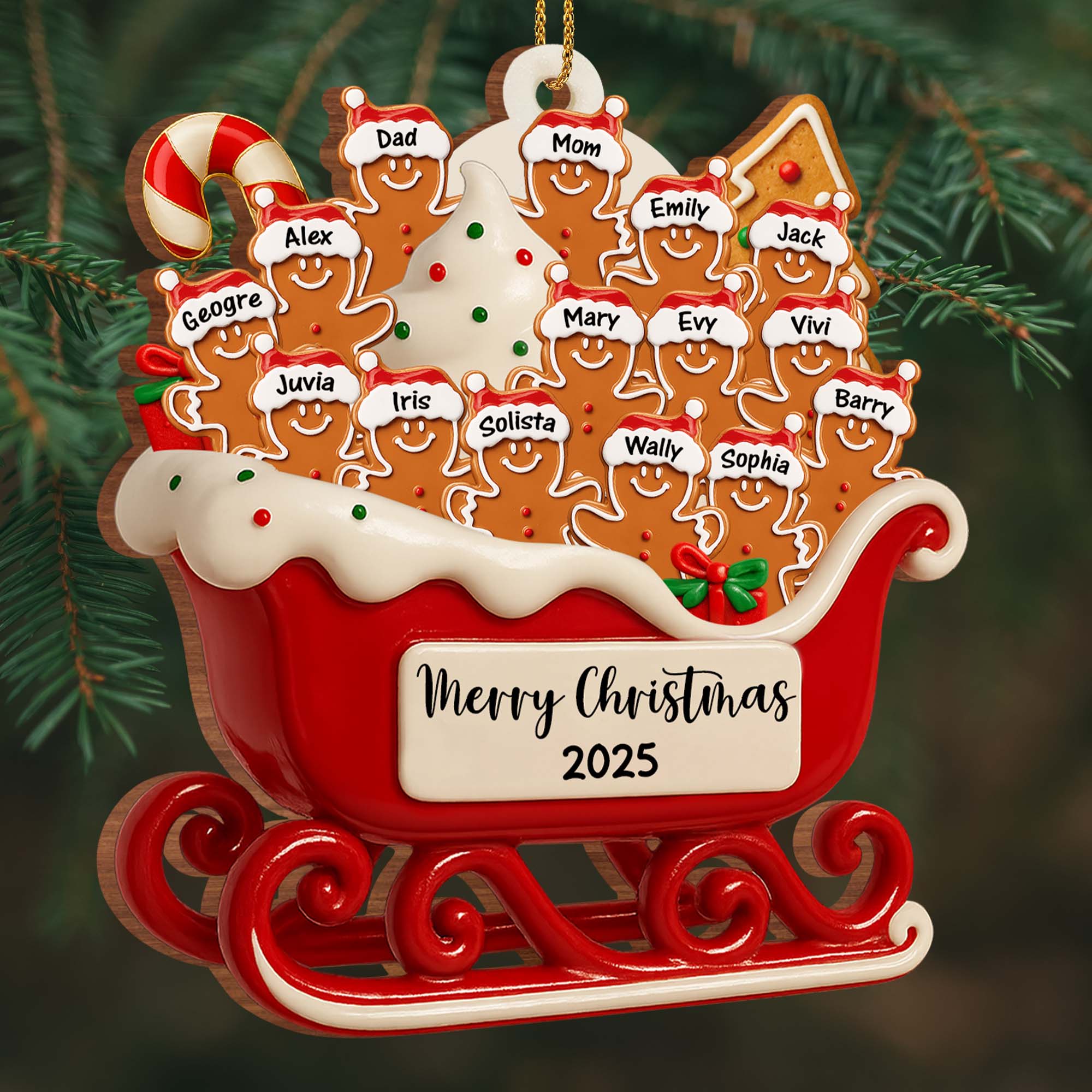 Merry Christmas Family Cookie Sleigh Ornament, Custom Wood Ornament, Gift For Families - Image 3