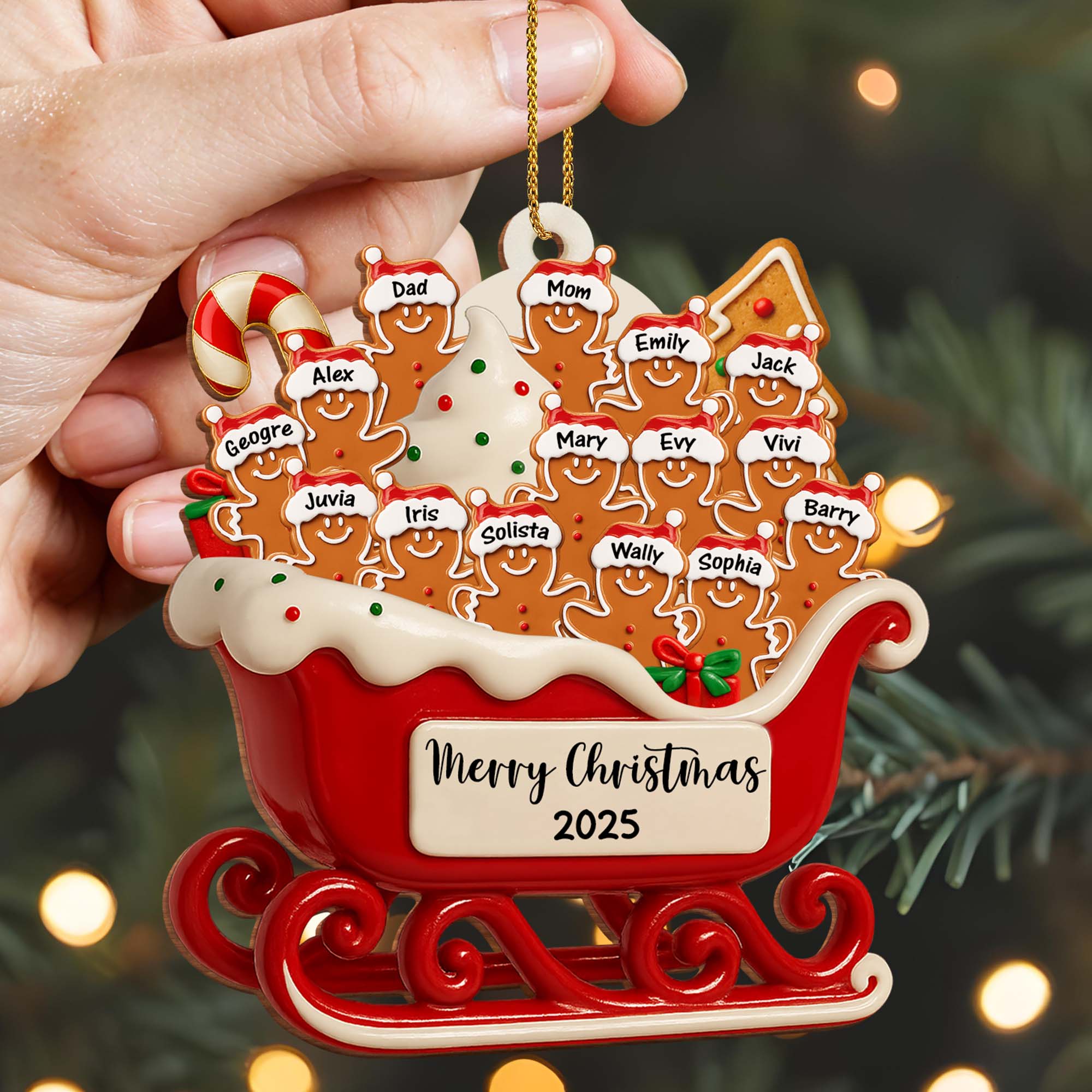 Merry Christmas Family Cookie Sleigh Ornament, Custom Wood Ornament, Gift For Families - Image 4