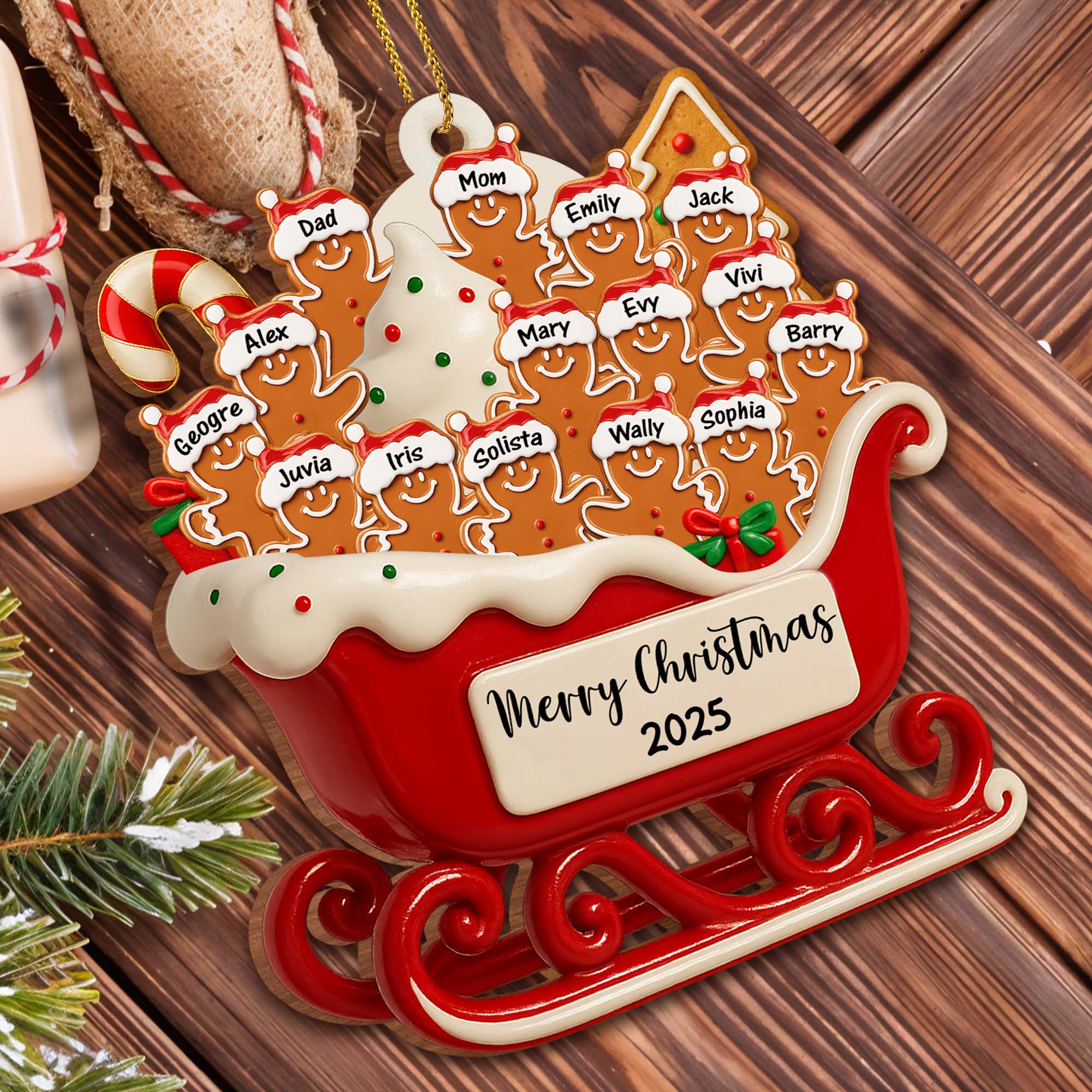 Merry Christmas Family Cookie Sleigh Ornament, Custom Wood Ornament, Gift For Families - Image 5