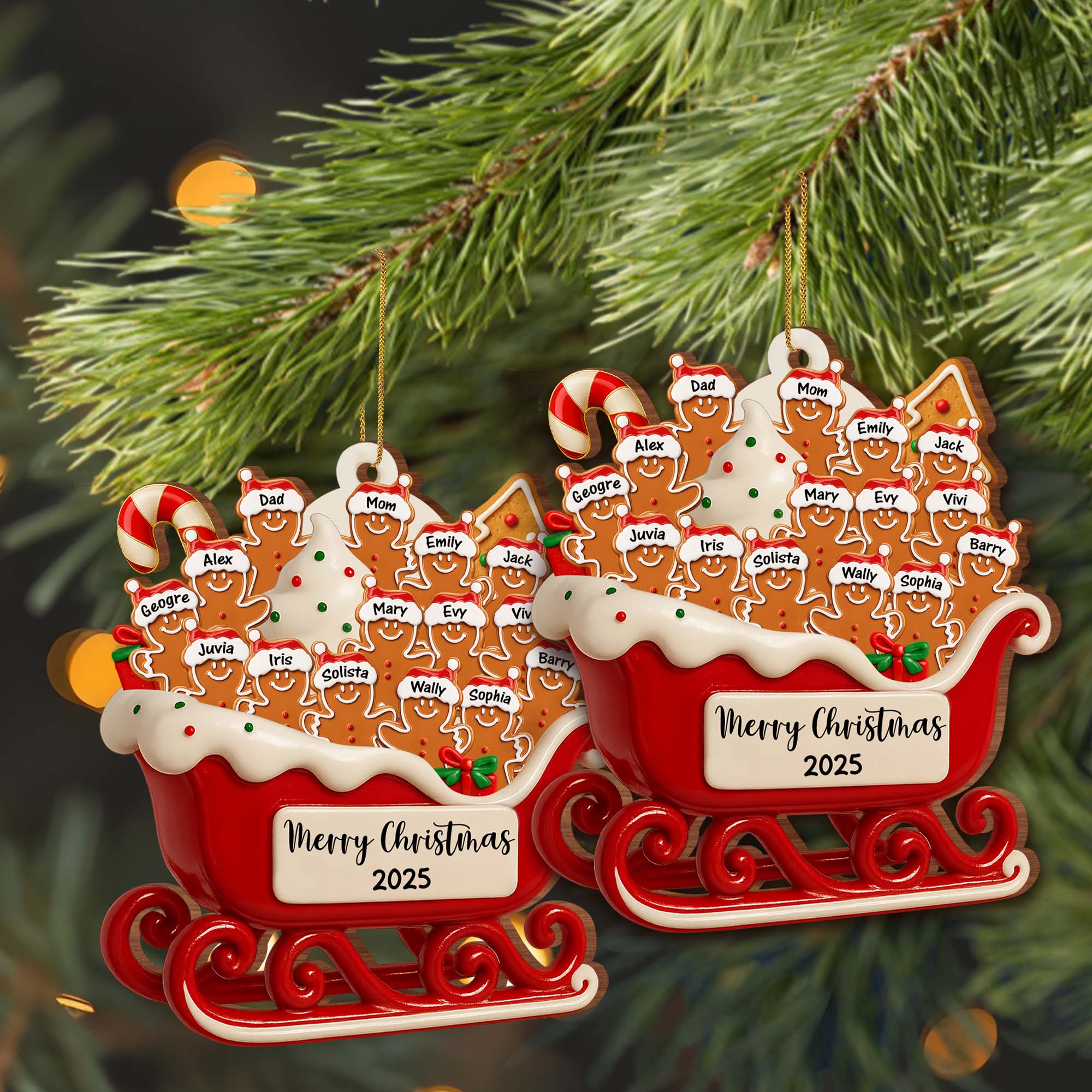 Merry Christmas Family Cookie Sleigh Ornament, Custom Wood Ornament, Gift For Families - Image 6