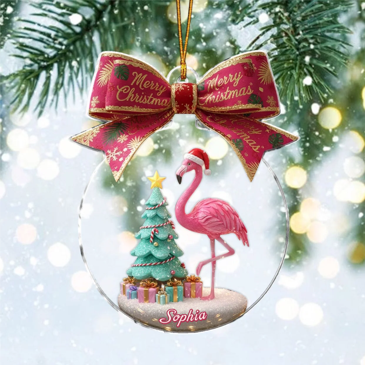 Merry Christmas - Flamingo Personalized Christmas Ornament - Image 3