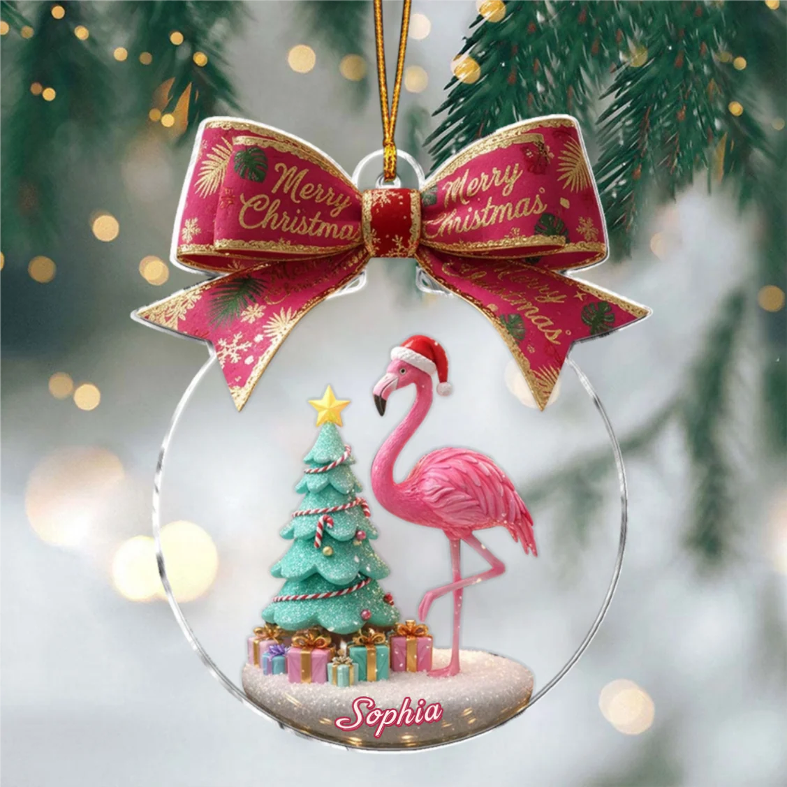 Merry Christmas - Flamingo Personalized Christmas Ornament - Image 4
