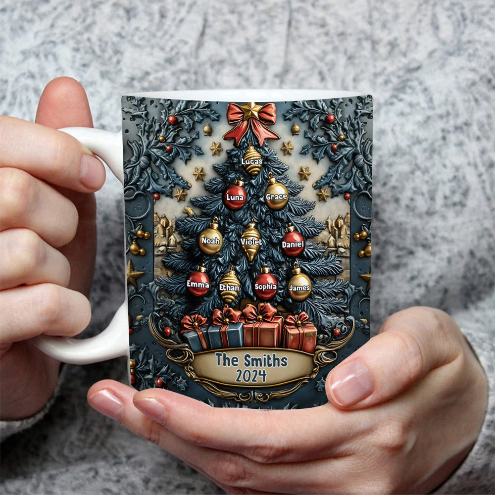 Merry Christmas - Personalized Christmas Tree Family Mug - Image 2