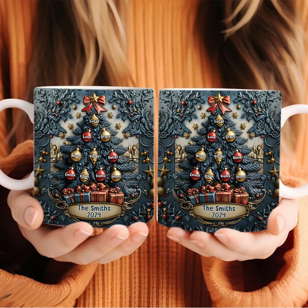 Merry Christmas - Personalized Christmas Tree Family Mug - Image 3