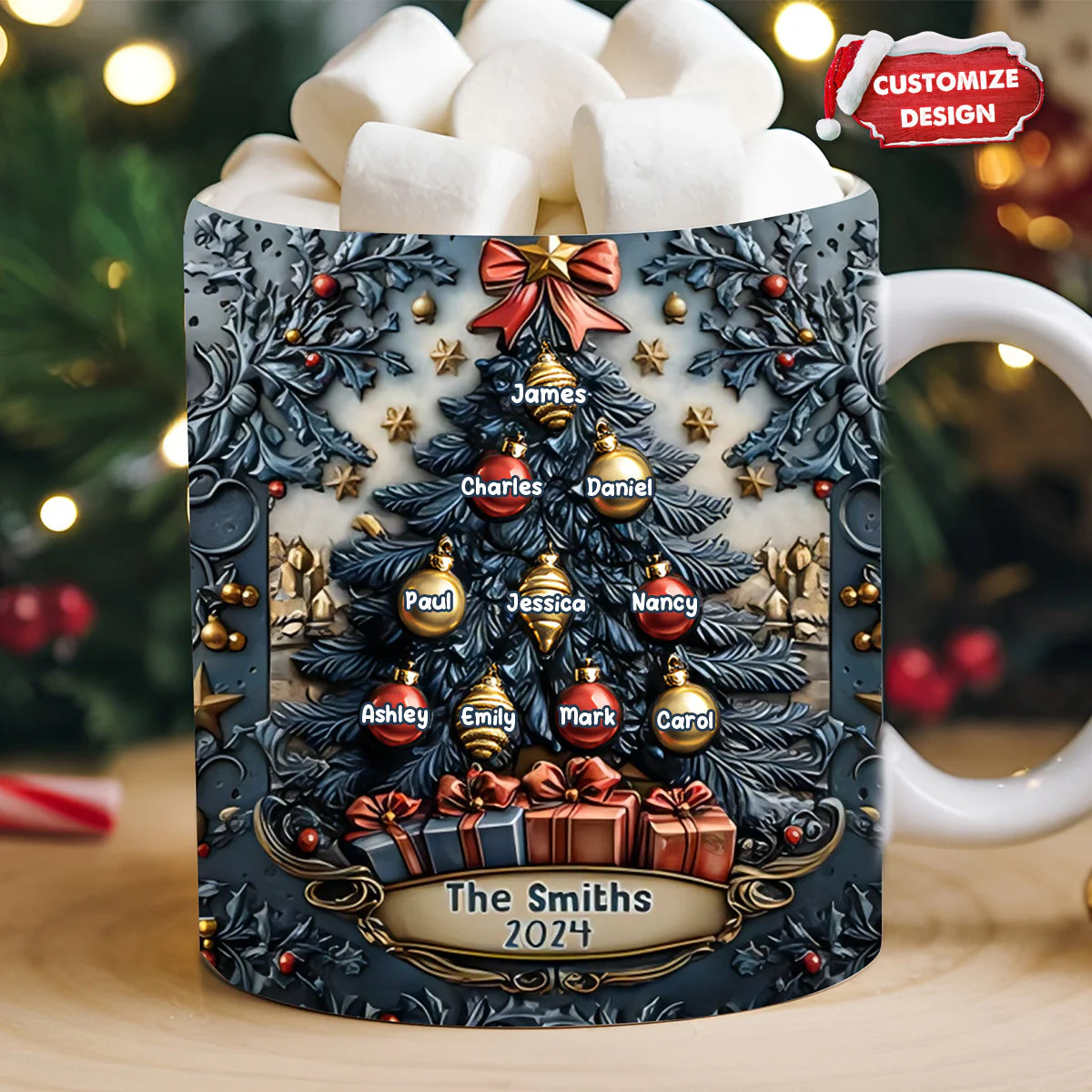 Merry Christmas - Personalized Christmas Tree Family Mug - Image 4