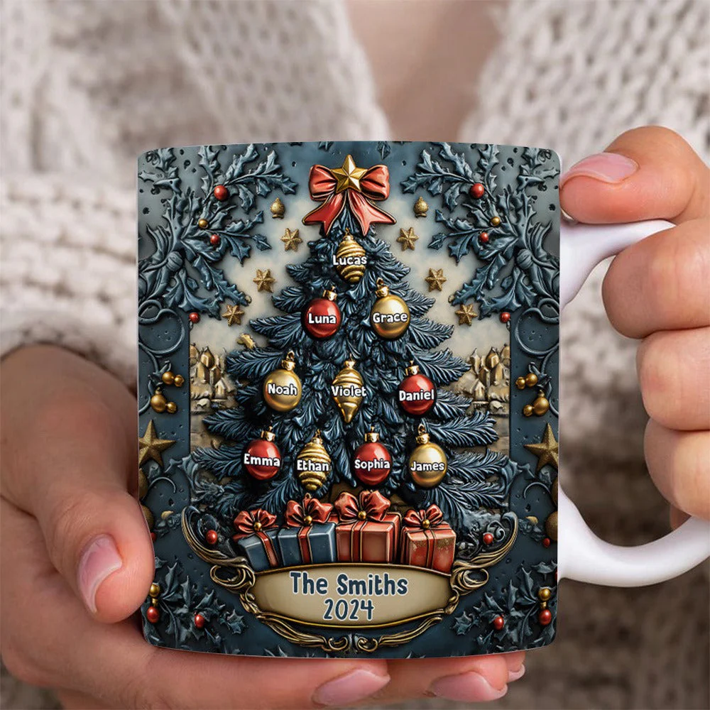 Merry Christmas - Personalized Christmas Tree Family Mug - Image 5