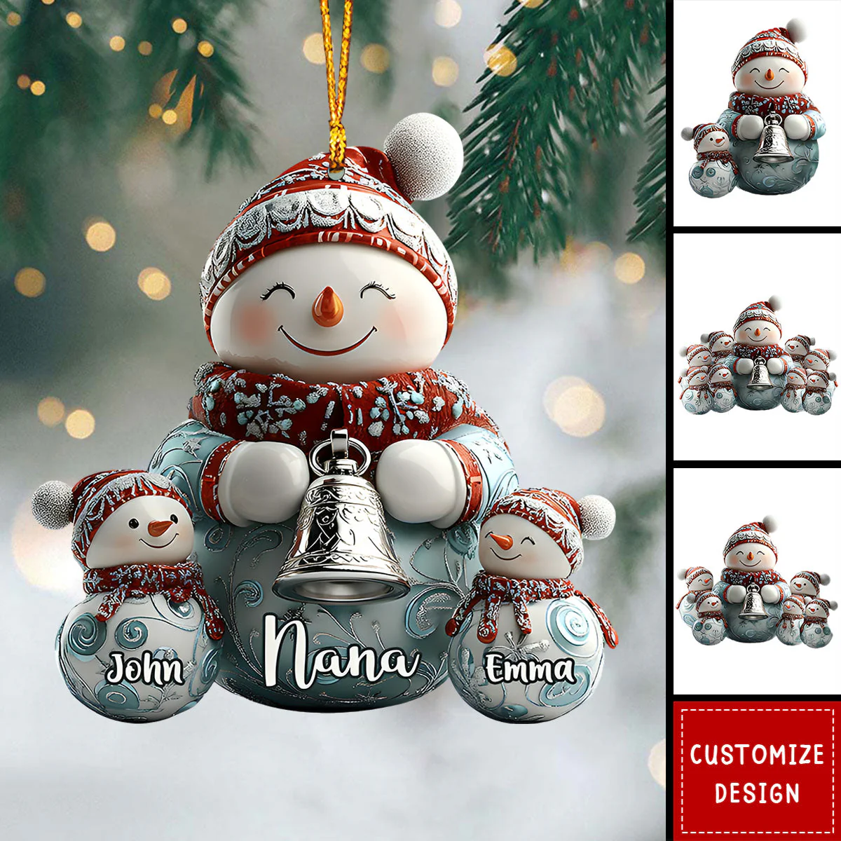 Merry Christmas - Personalized Grandma Snowman Family Ornament - Image 3