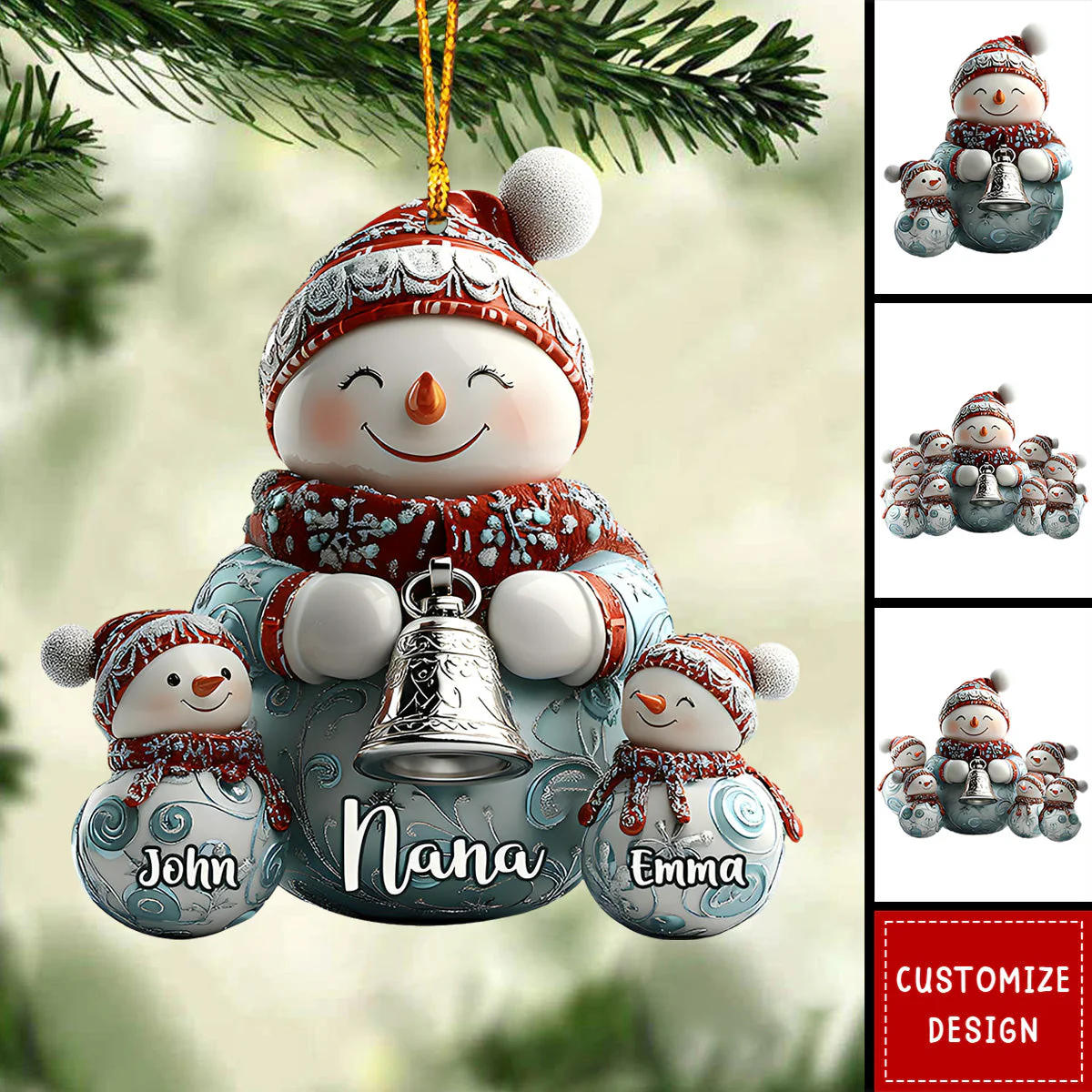 Merry Christmas - Personalized Grandma Snowman Family Ornament - Image 4