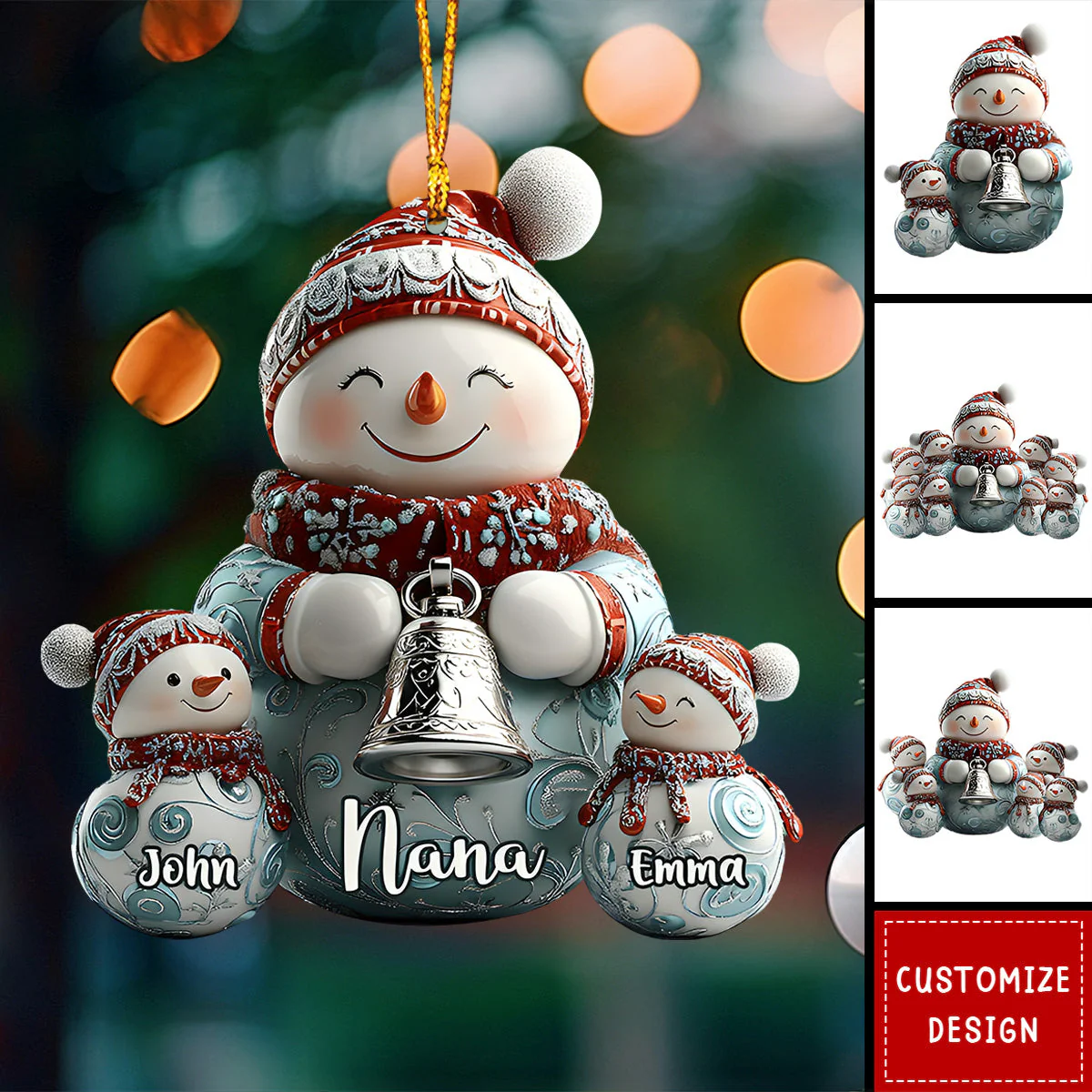 Merry Christmas - Personalized Grandma Snowman Family Ornament - Image 6