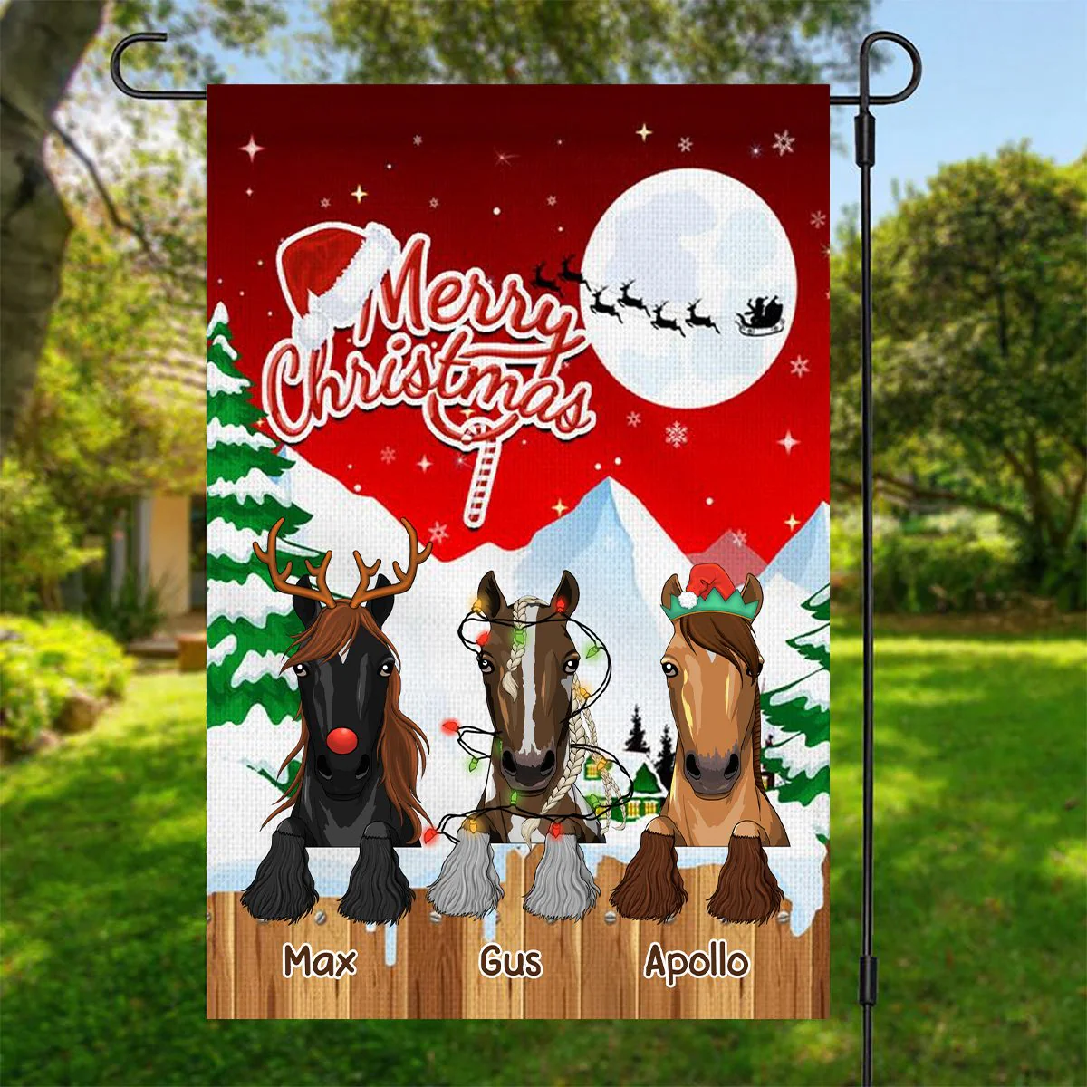 Merry Christmas Personalized Horse Garden Flag - Gift for Horse Lovers - Image 2