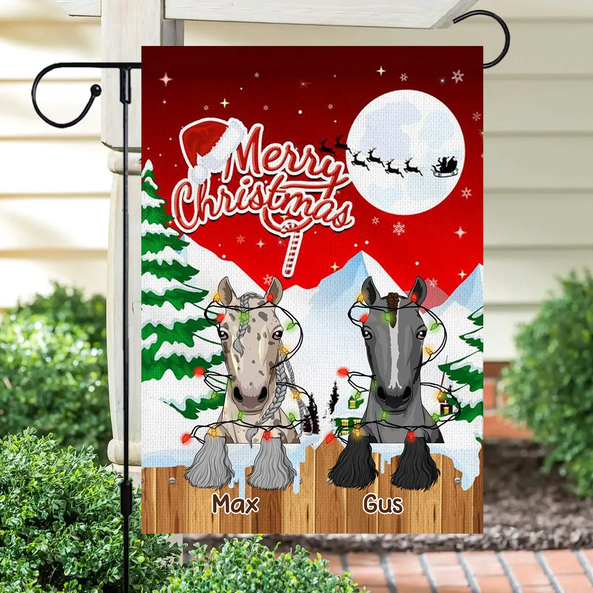 Merry Christmas Personalized Horse Garden Flag - Gift for Horse Lovers - Image 3
