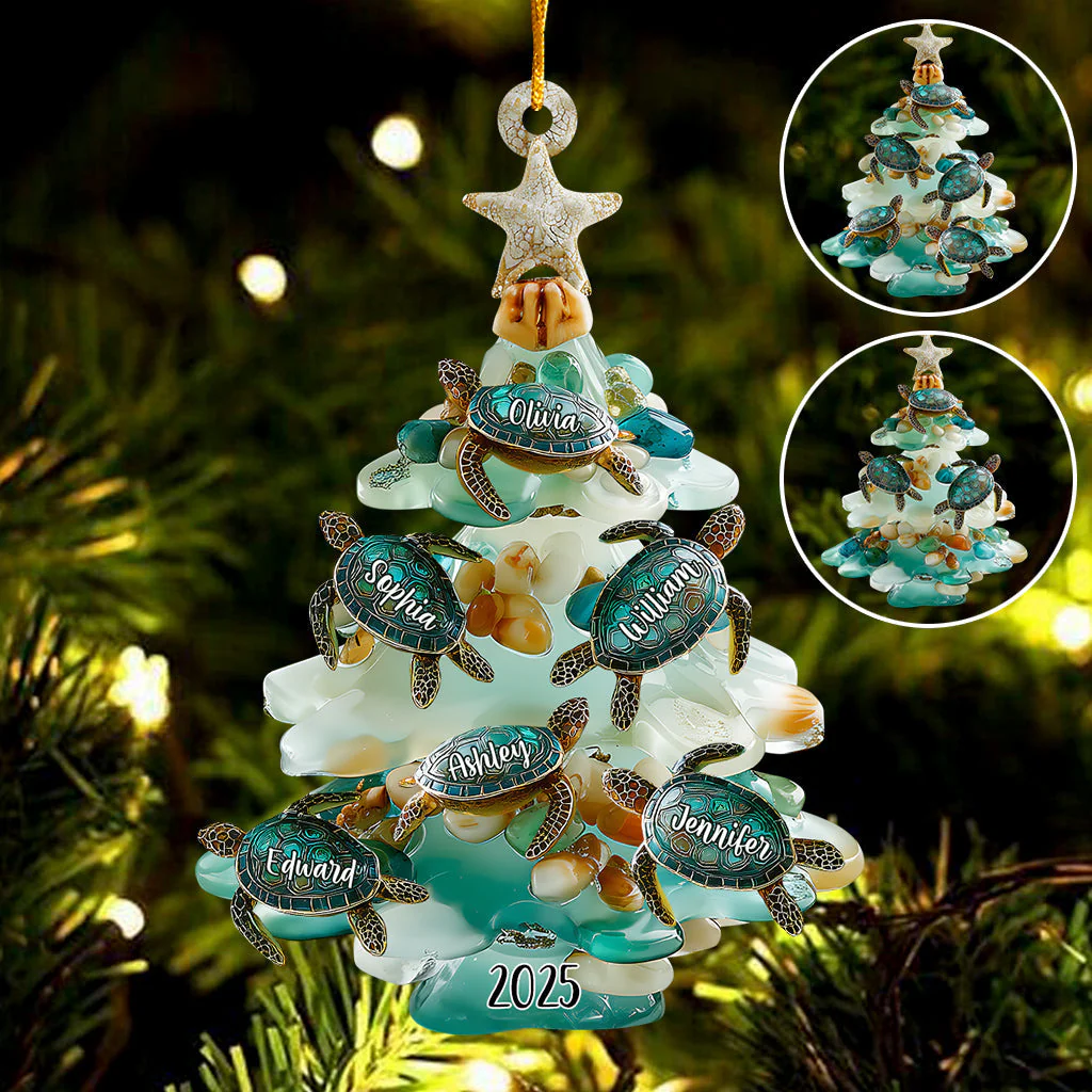 Merry Christmas - Personalized Sea Glass Family Ornament