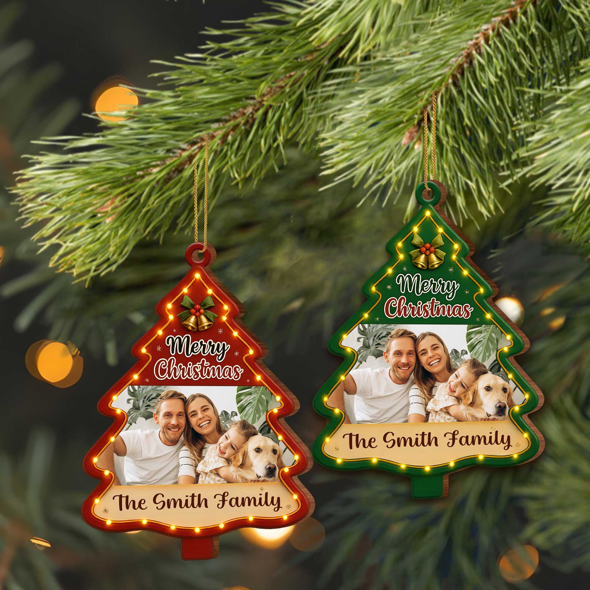 Merry Christmas Personalized Tree Wood Ornament - Image 3