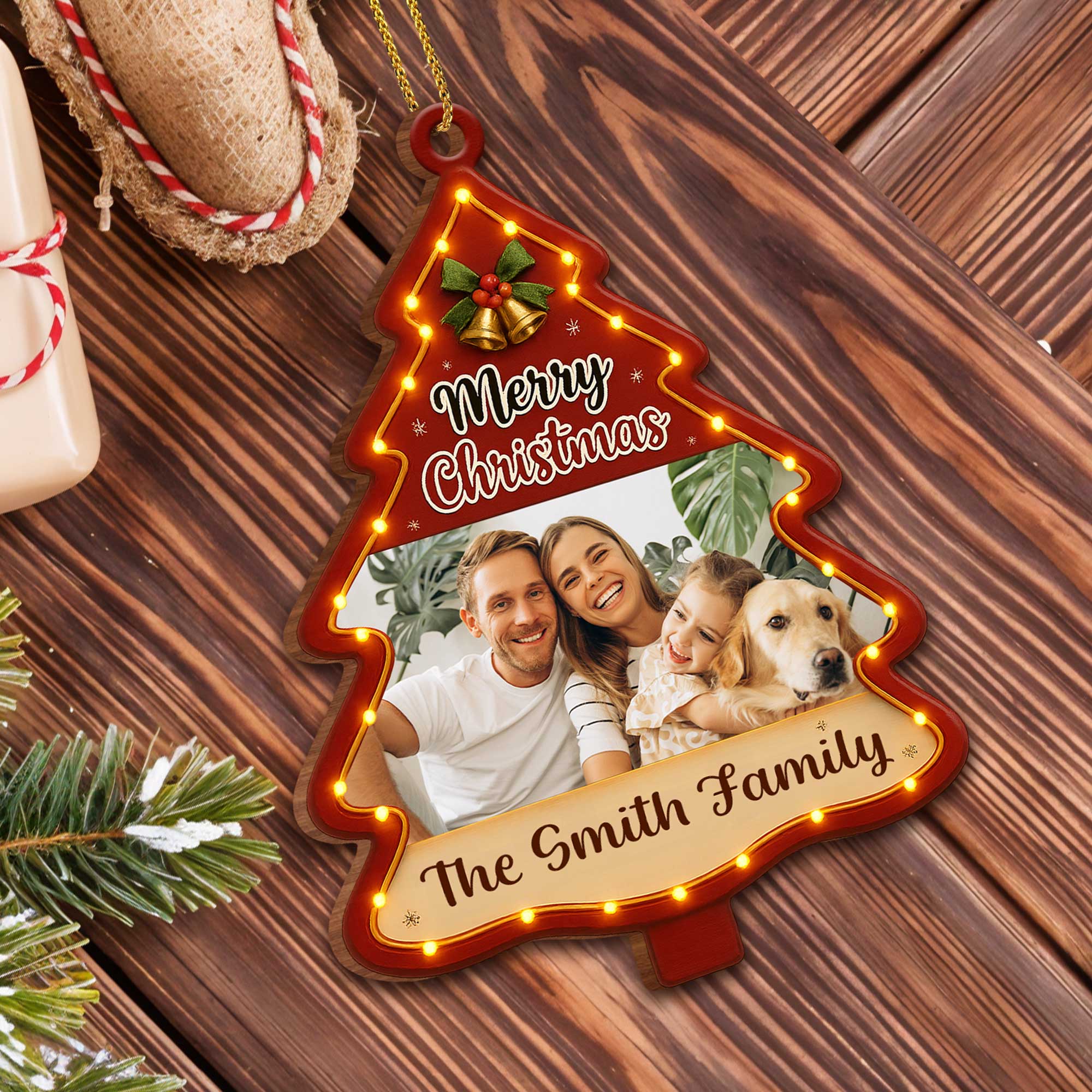 Merry Christmas Personalized Tree Wood Ornament - Image 7