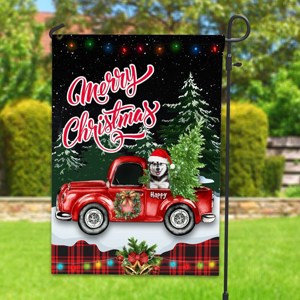 Merry Christmas Pet On Car With Xmas Tree - Personalized Pet Flag - Image 2