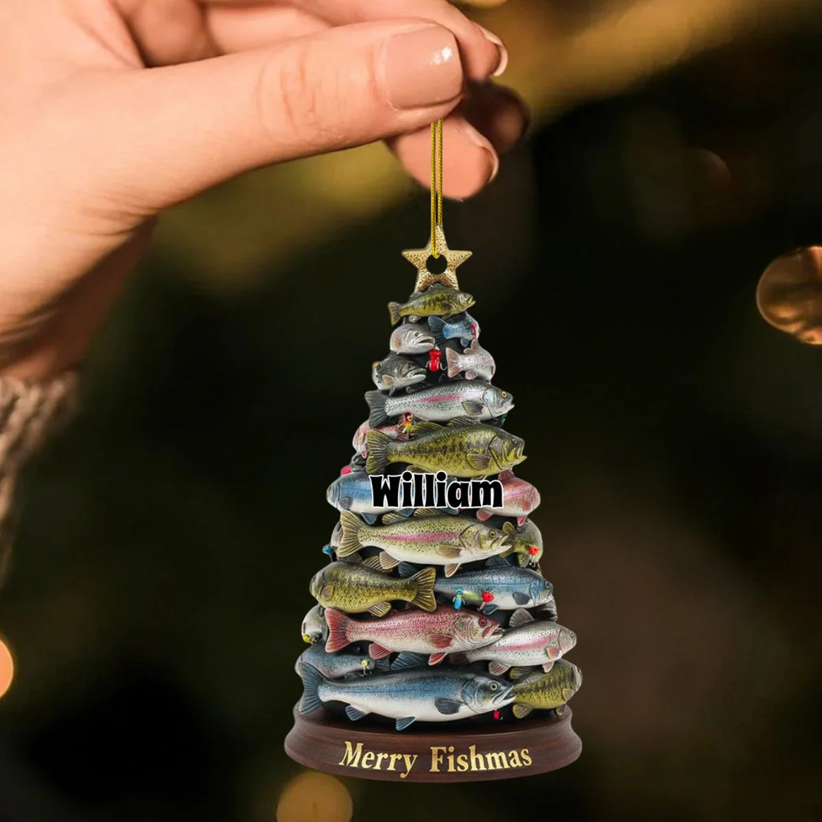 Merry Fishmas Christmas Personalized Name Acrylic Ornament - Image 2