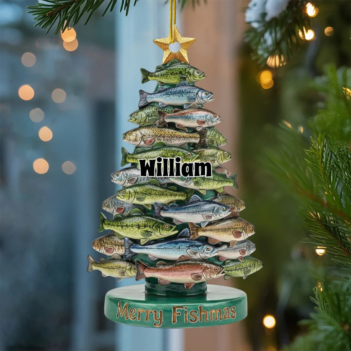 Merry Fishmas Christmas Personalized Name Acrylic Ornament - Image 3