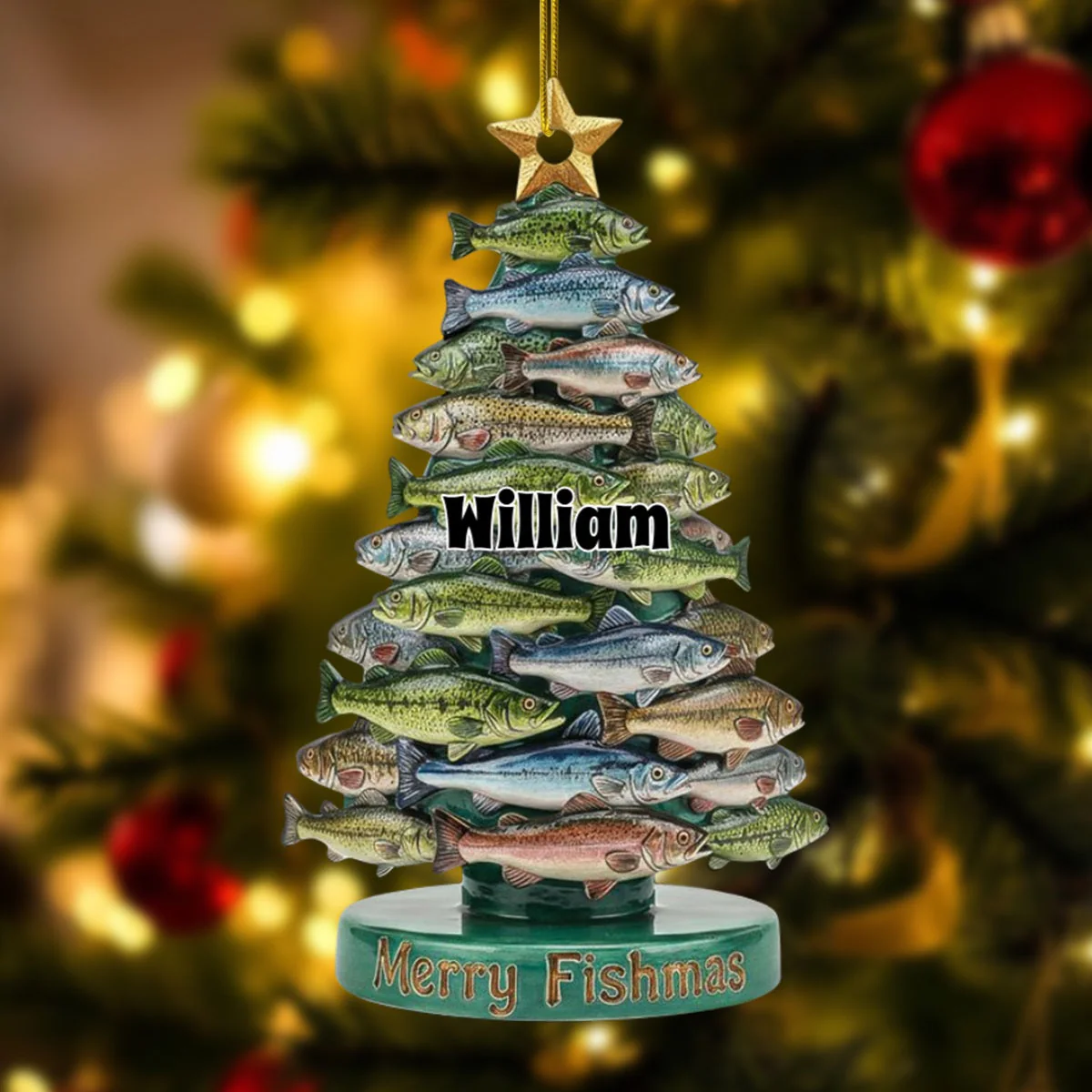 Merry Fishmas Christmas Personalized Name Acrylic Ornament - Image 4