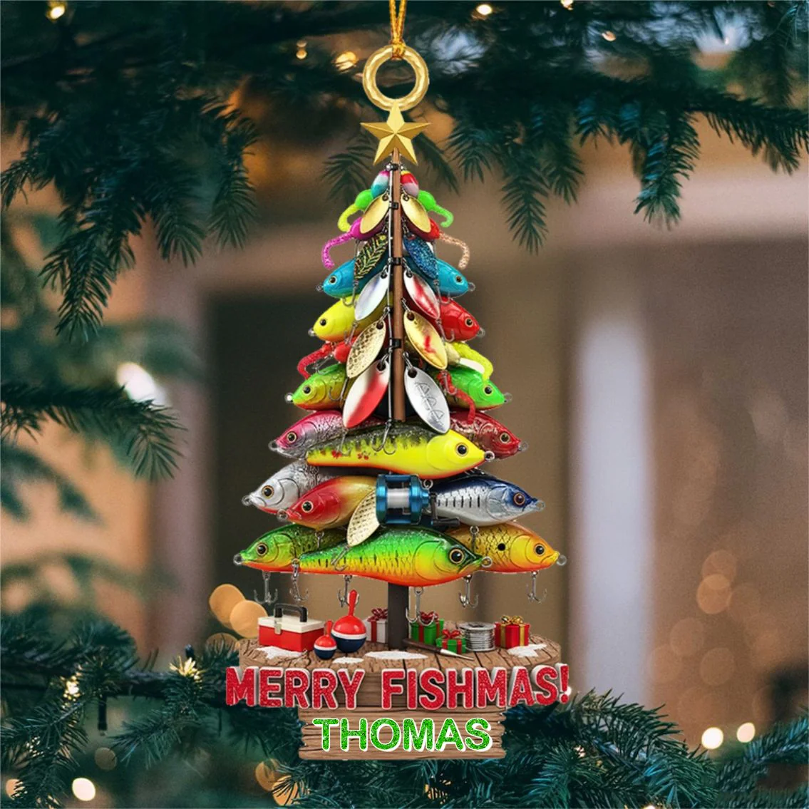 MERRY FISHMAS! - Personalized Custom Fishing Lures Shaped Acrylic Ornament - Image 2