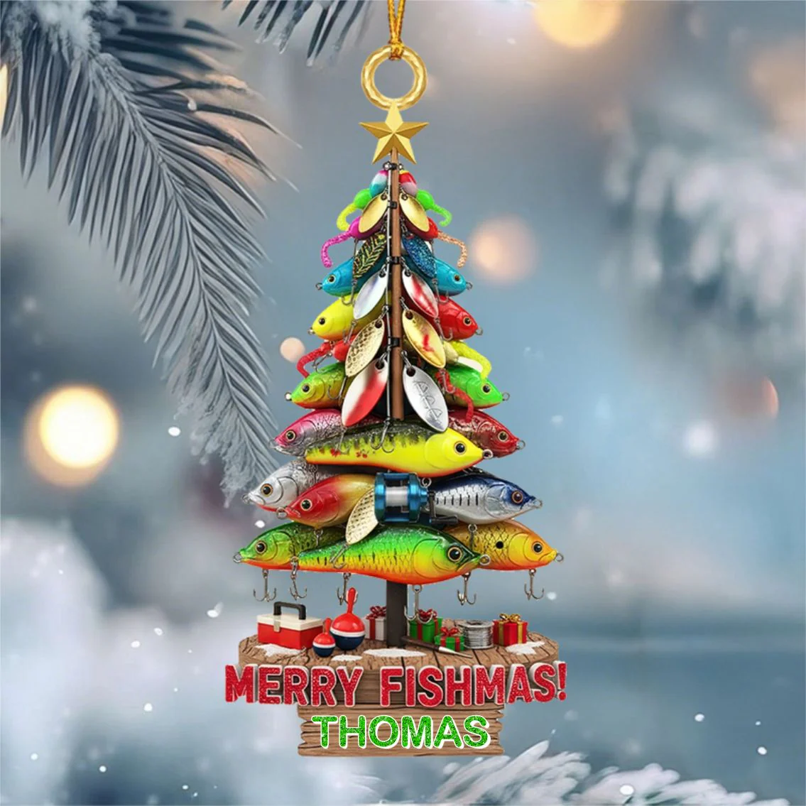 MERRY FISHMAS! - Personalized Custom Fishing Lures Shaped Acrylic Ornament - Image 3
