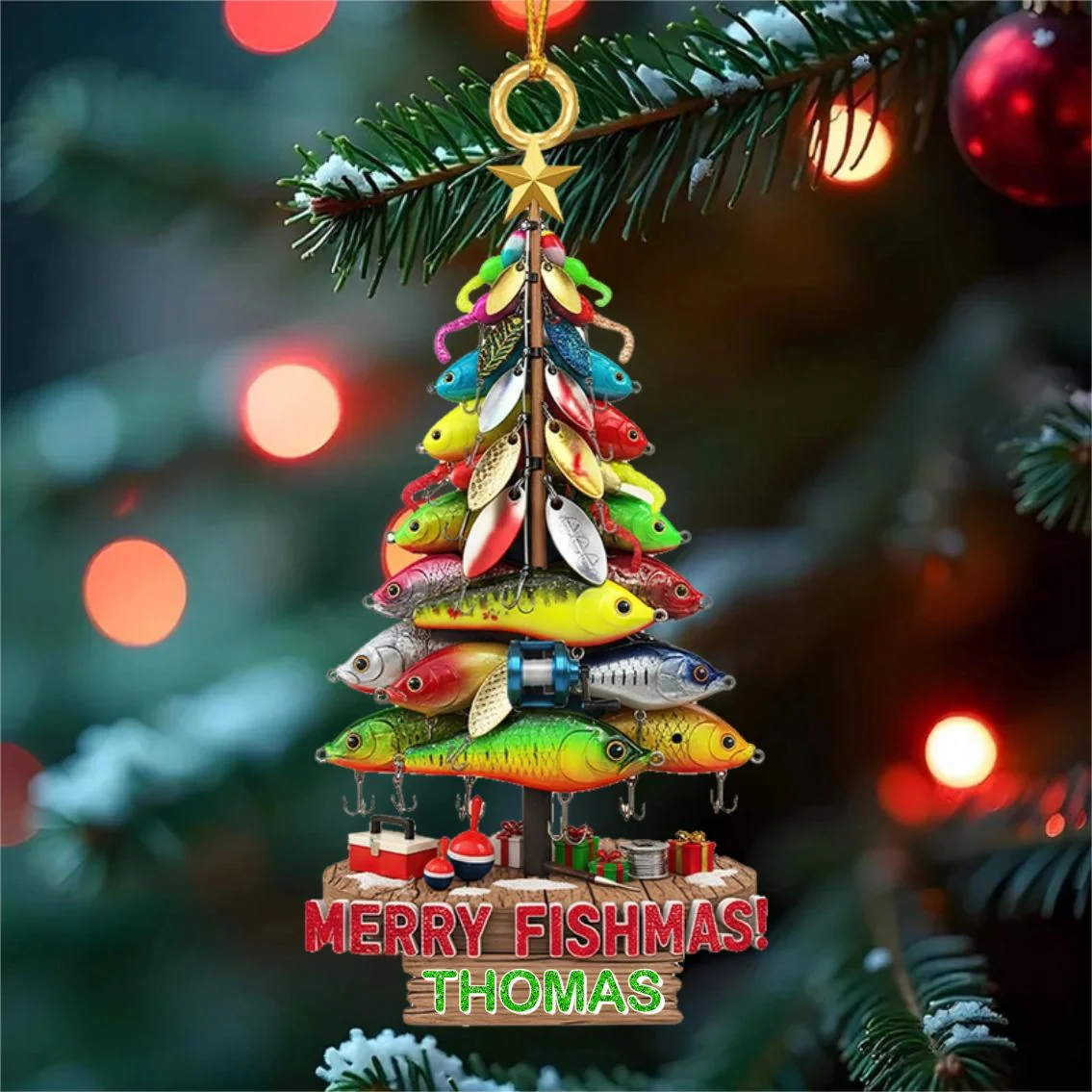 MERRY FISHMAS! - Personalized Custom Fishing Lures Shaped Acrylic Ornament - Image 4