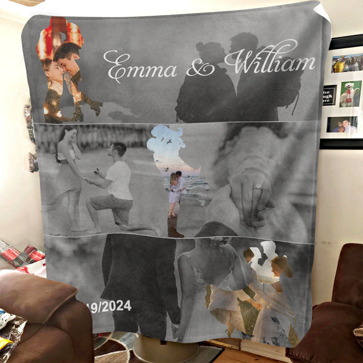 Met - Engaged - Married - Custom Photo Collage Blanket Personalized Couple Anniversary Wedding Gift - Image 5