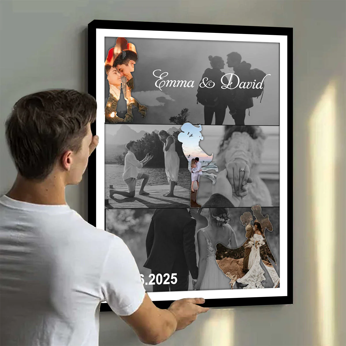 Met - Engaged - Married - Custom Photo Collage Wall Art Canvas Poster Personalized Couple Anniversary Wedding Gift - Image 2