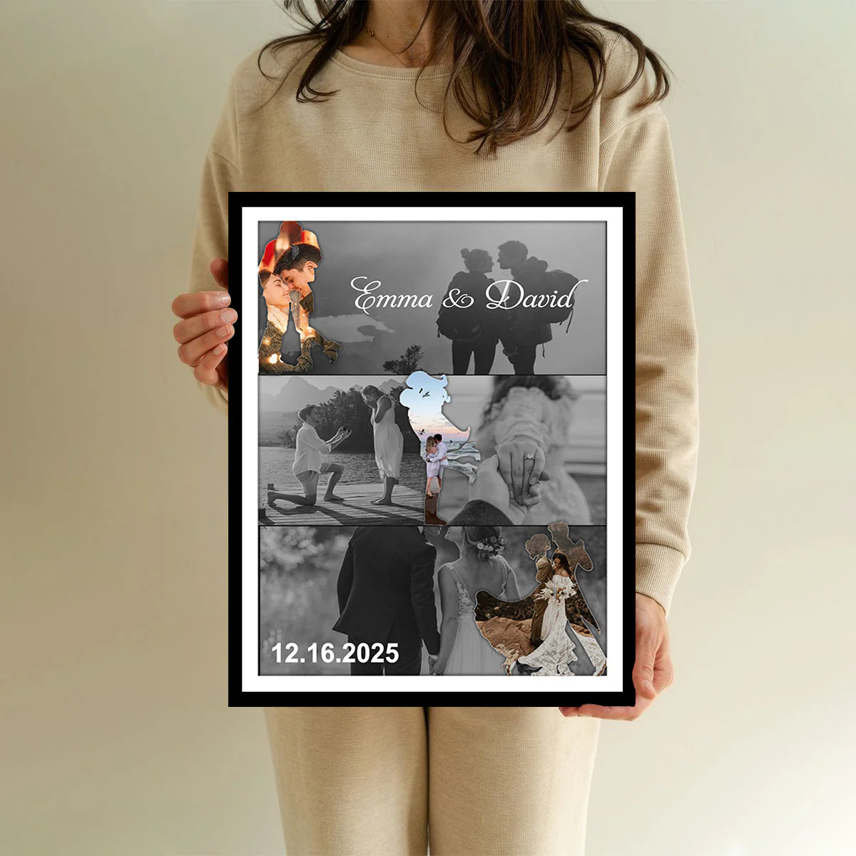 Met - Engaged - Married - Custom Photo Collage Wall Art Canvas Poster Personalized Couple Anniversary Wedding Gift - Image 3
