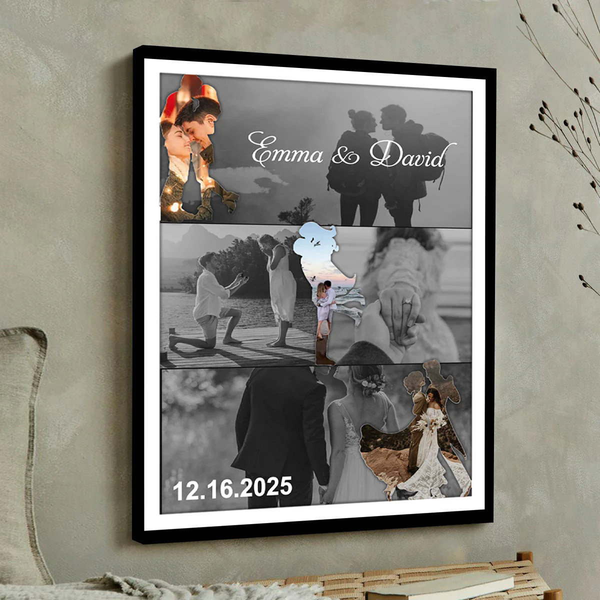 Met - Engaged - Married - Custom Photo Collage Wall Art Canvas Poster Personalized Couple Anniversary Wedding Gift - Image 4