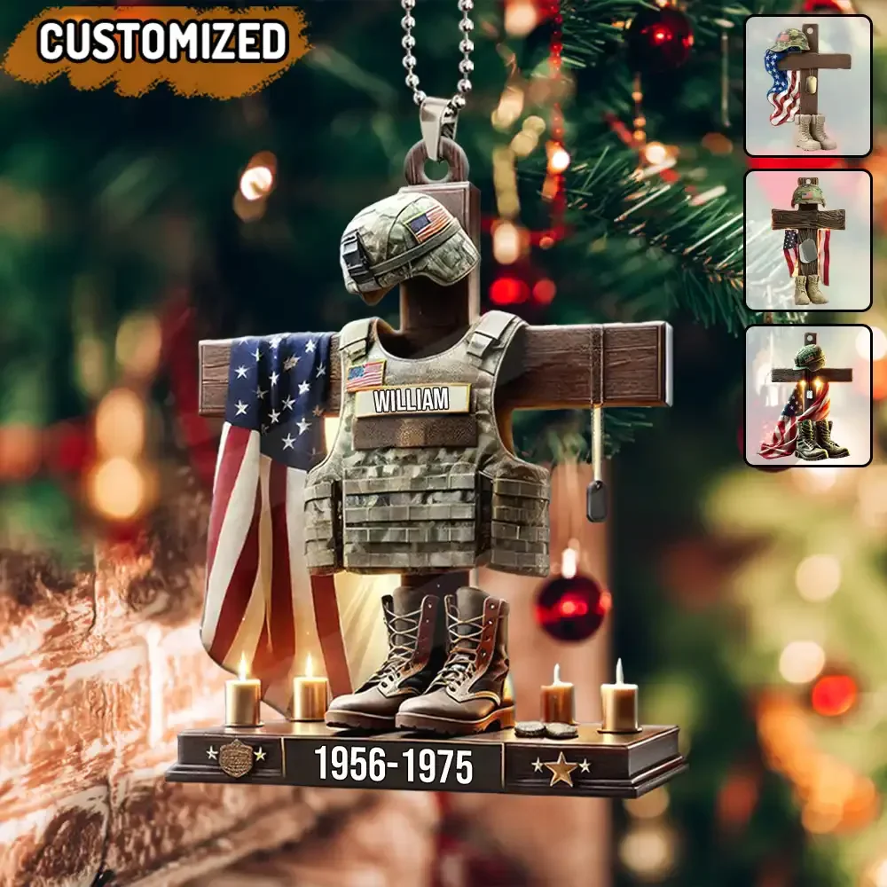 Military Cross Personalized Name Shaped Acrylic Ornament - Image 6