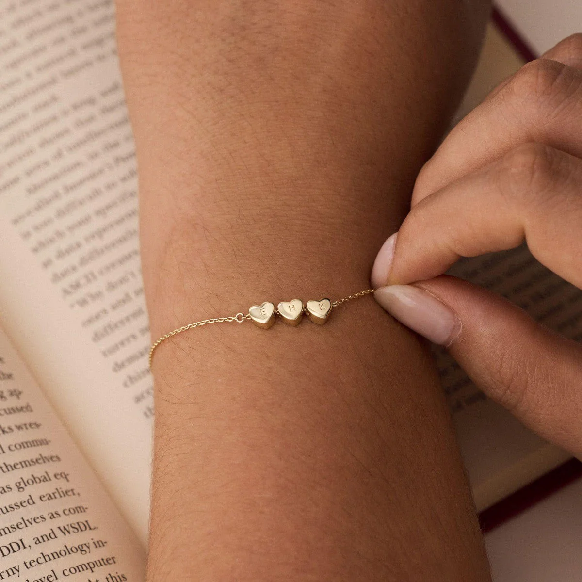 Minimalism Small 3D Initial Heart Charm Bracelet, Personalized Family Bracelet, Ladies Bracelet - Image 2