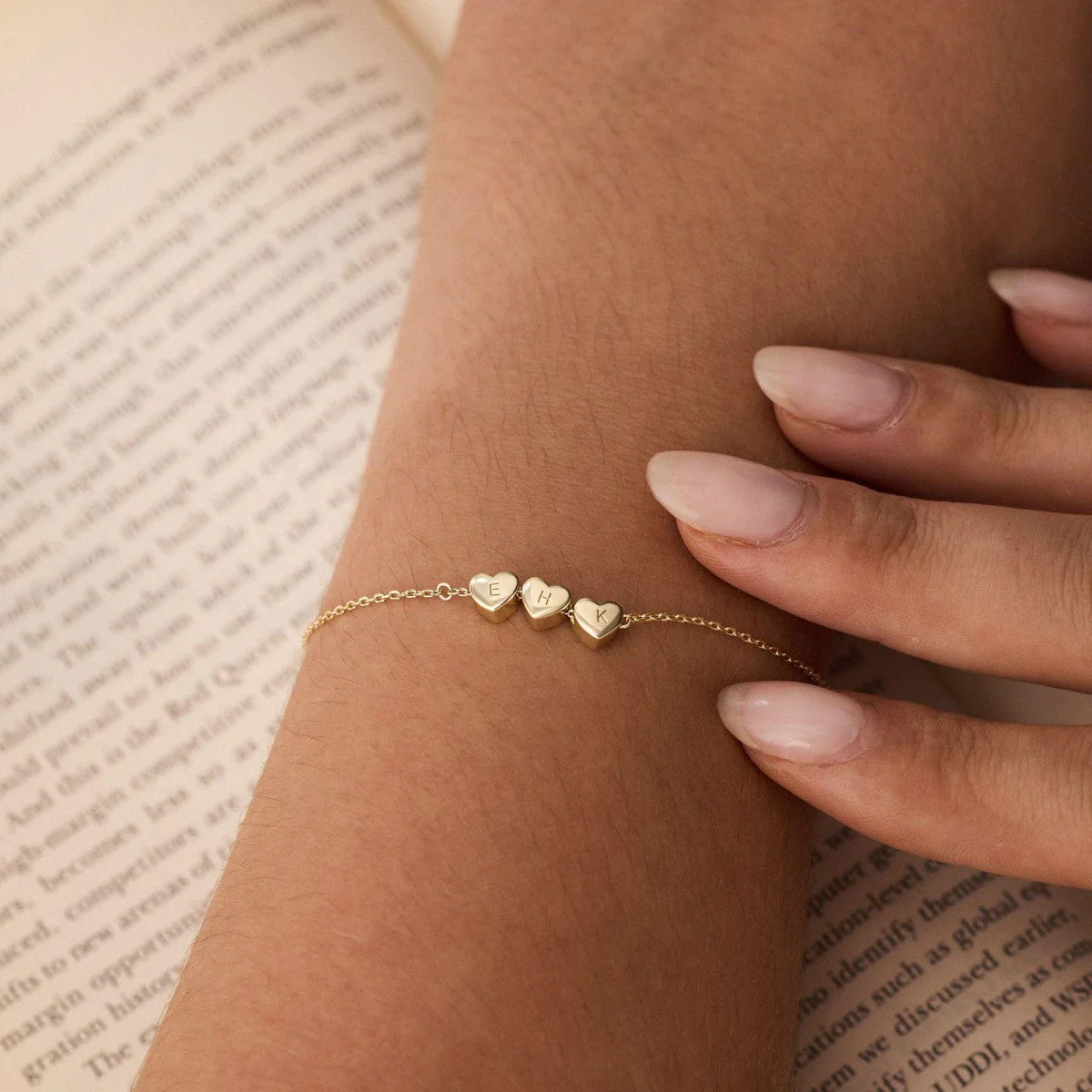 Minimalism Small 3D Initial Heart Charm Bracelet, Personalized Family Bracelet, Ladies Bracelet - Image 3