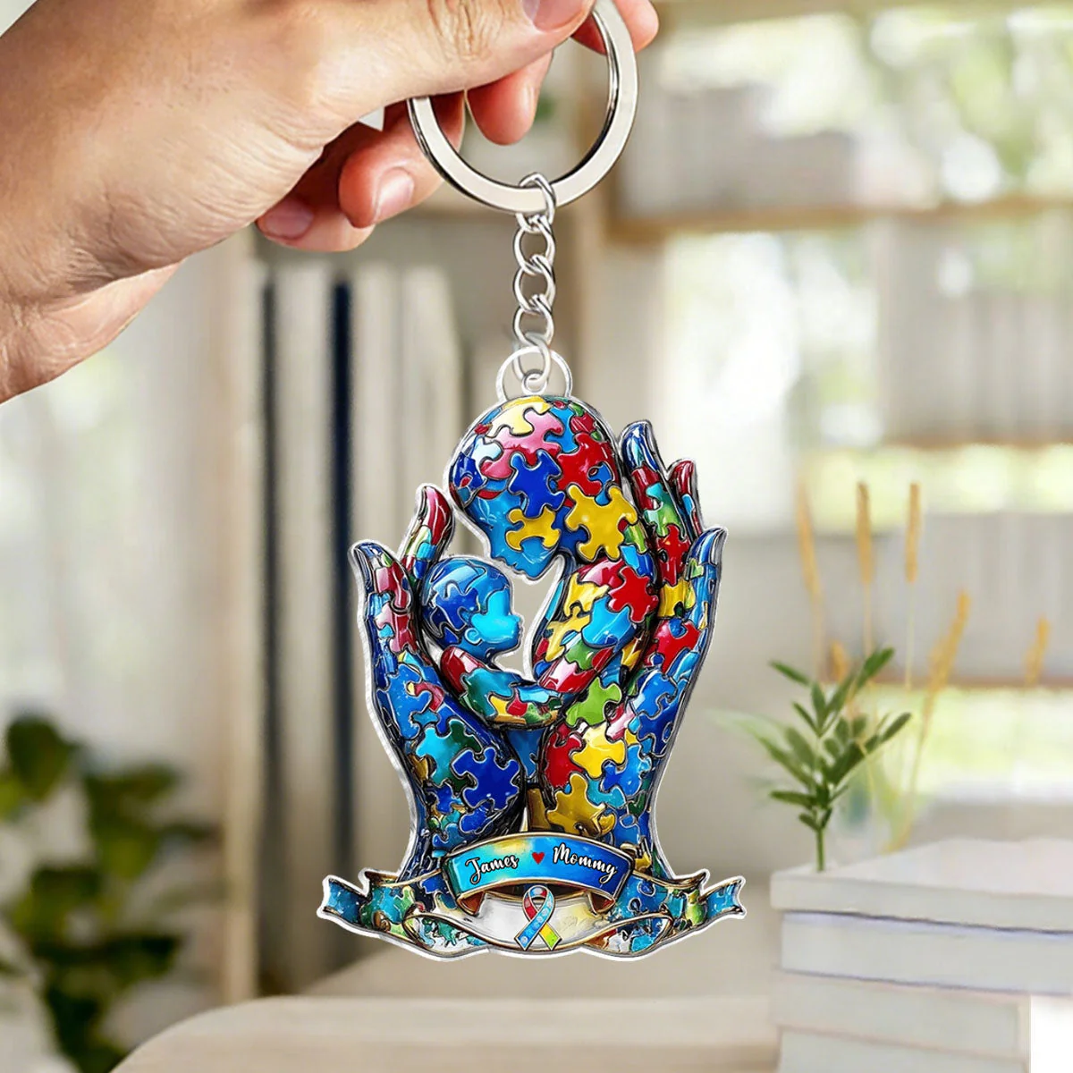 Mom And Kid - Personalized Autism Awareness Keychain - Image 2
