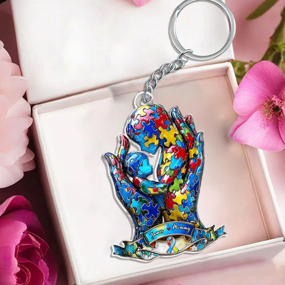 Mom And Kid - Personalized Autism Awareness Keychain - Image 3