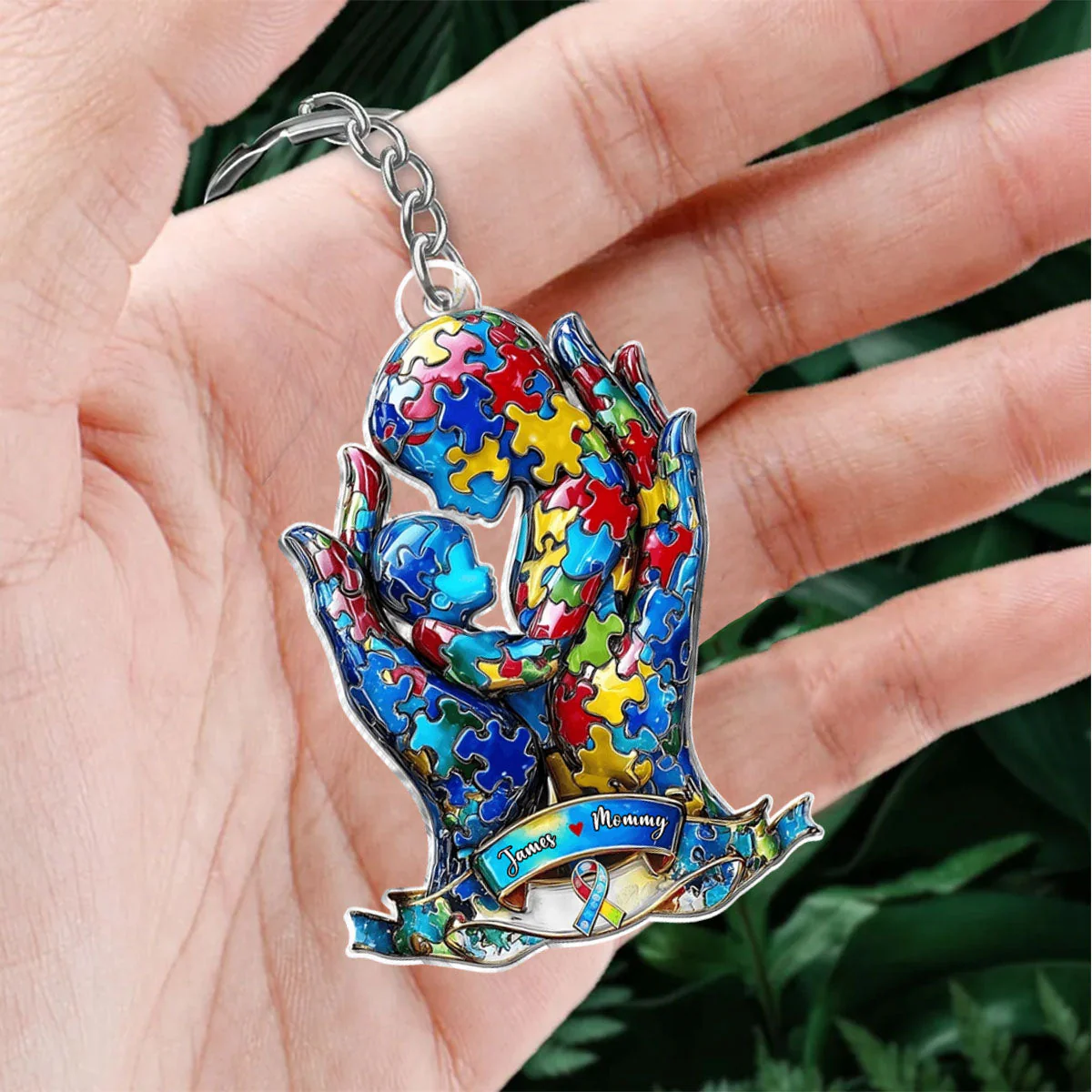 Mom And Kid - Personalized Autism Awareness Keychain - Image 4