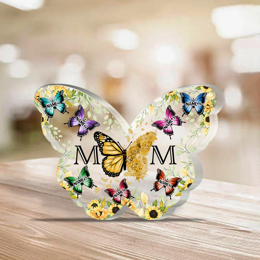 Mom And Kids Floral Butterflies - Personalized Gift For Mother Custom Shaped Acrylic Plaque - Image 2